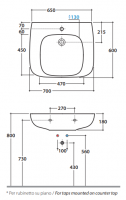 Раковина Globo Argento GEA70BI 70 x 60 GEA70.BI схема 1