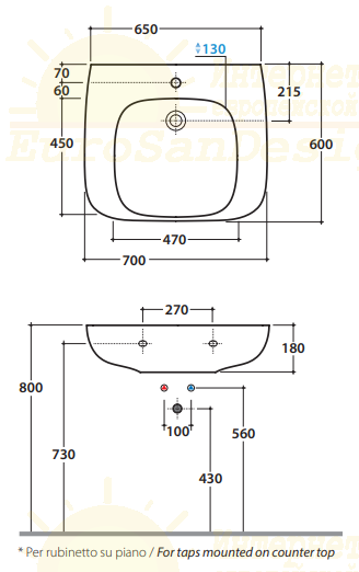 Раковина Globo Argento GEA70BI 70 x 60 GEA70.BI схема 1