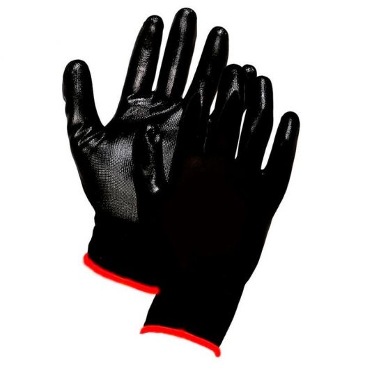 Нейлоновые перчатки с нитриловым покрытием, цвет черный, 12 пар