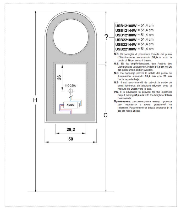 Зеркало с подсветкой Antonio Lupi Usb Usb12W схема 1