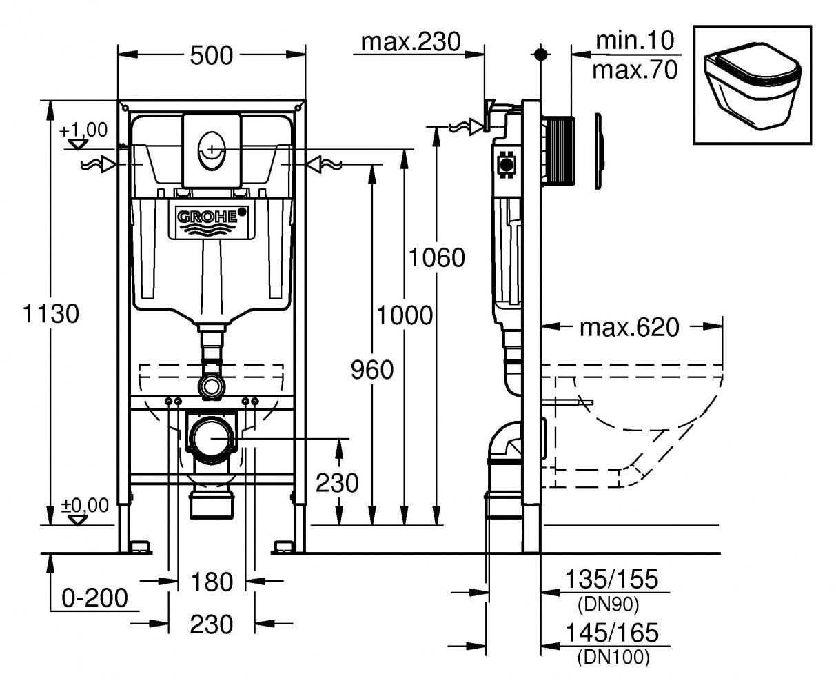 Инсталляция Grohe Rapid SL 38721001 (3 в 1 в сборе) для унитаза схема 3