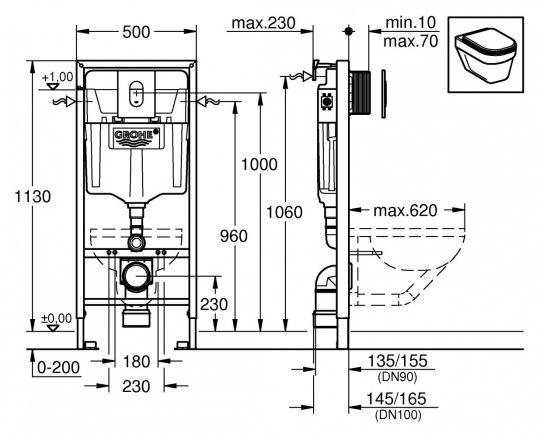 Инсталляция для подвесного унитаза Grohe Rapid SL 38929000 (4 в 1 в сборе) схема 15