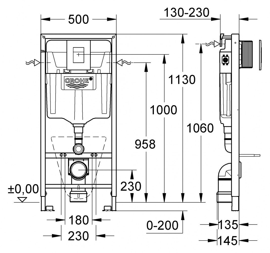 Инсталляция Grohe Rapid SL 38775001 в комплекте с крепежом и кнопкой схема 2