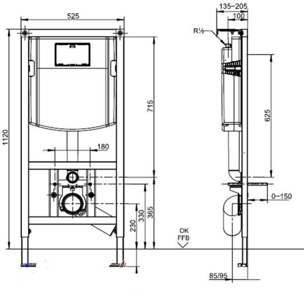 Инсталляция Villeroy&Boch R-Style 9224 6100 для подвесного унитаза схема 3