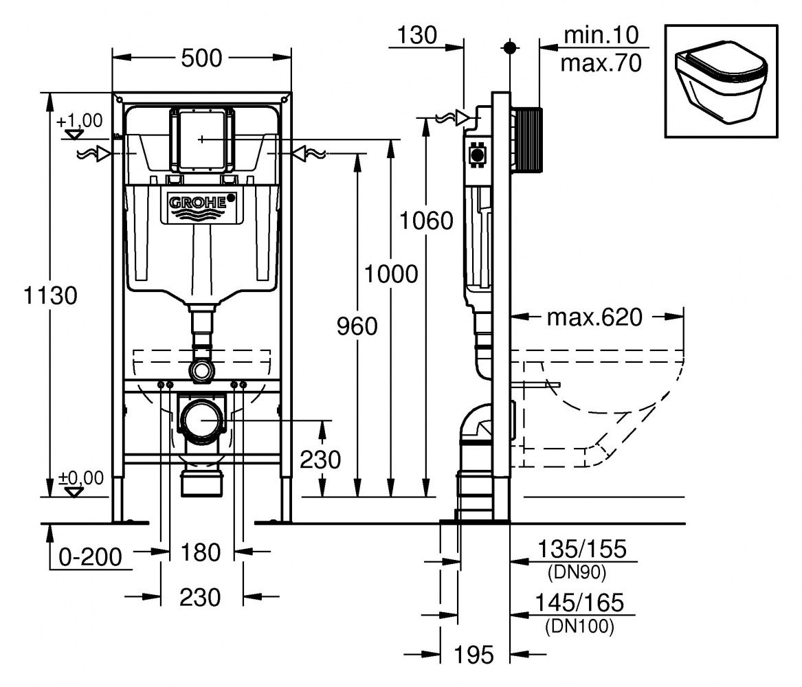 Инсталляция Grohe Rapid SL 38584 для унитаза схема 40