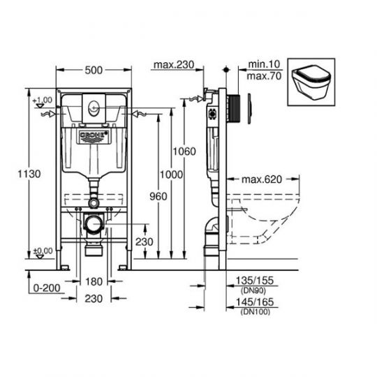 Инсталляции для унитазов Grohe Rapid SL 38750001 (комплект 4 в 1 с кнопкой смыва) схема 14