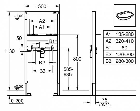 Рамная инсталляция Grohe Rapid SL 38554001 схема 13