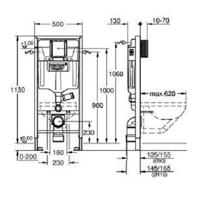 Инсталляция для подвесного унитаза Grohe Rapid SL 39002000 схема 2