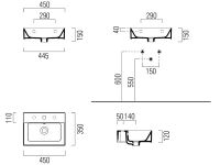 Навесная или накладная раковина GSI Kube X 9485 45х35 схема 1