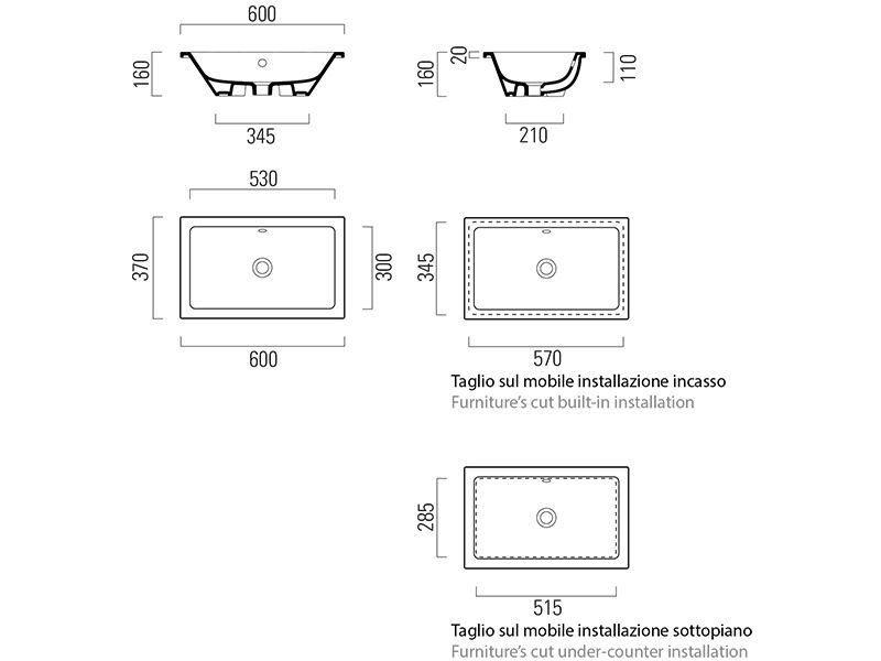 Белая раковина GSI Kube X 8953 встраиваемая 60х37 ФОТО