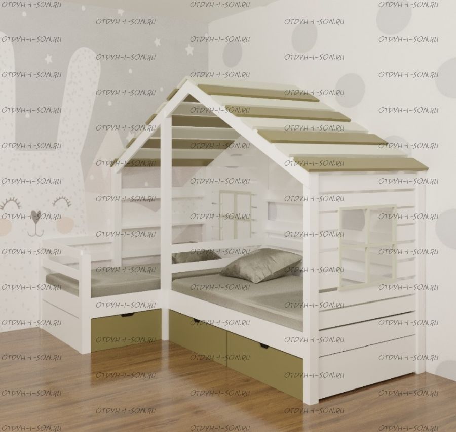 Кровать Домик угловой Fairy Land №26C (для двоих детей), любые размеры