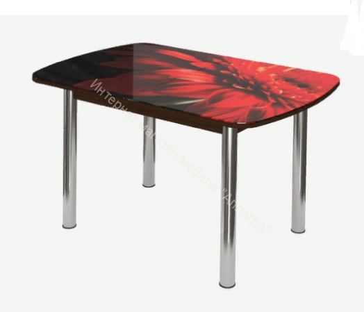 Стол обеденный "Бостон-3" раздвижной Красная гербера/хром брифинг