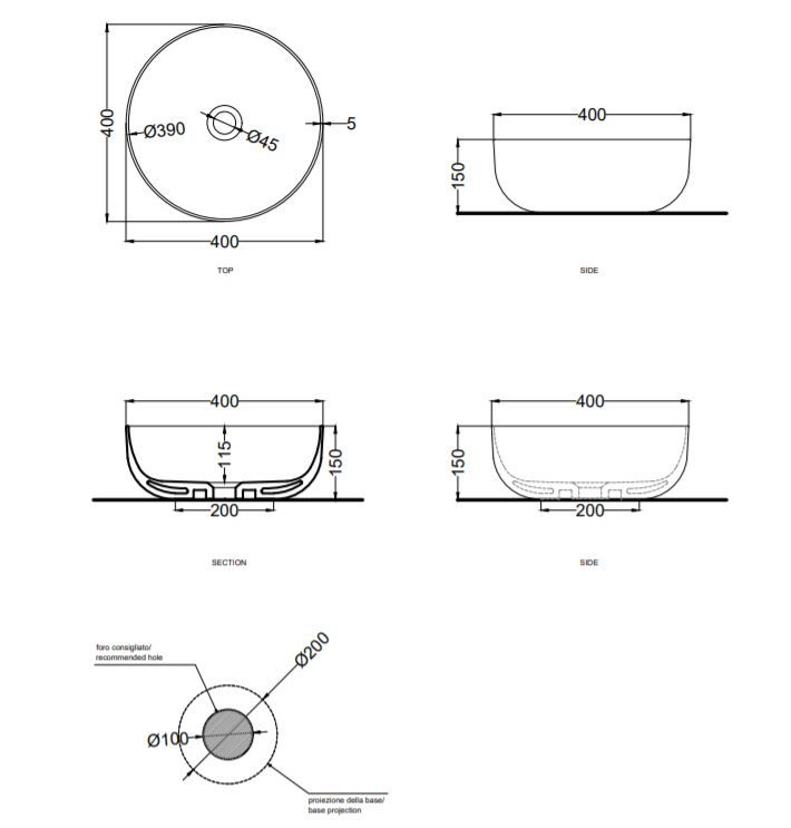 Накладная раковина Cielo Era Small BAERA40 40х40 схема 1