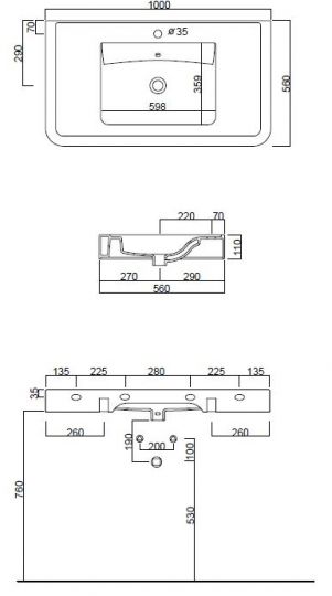 Раковина Cielo Opera OPC100 накладная или подвесная 100х56 схема 1