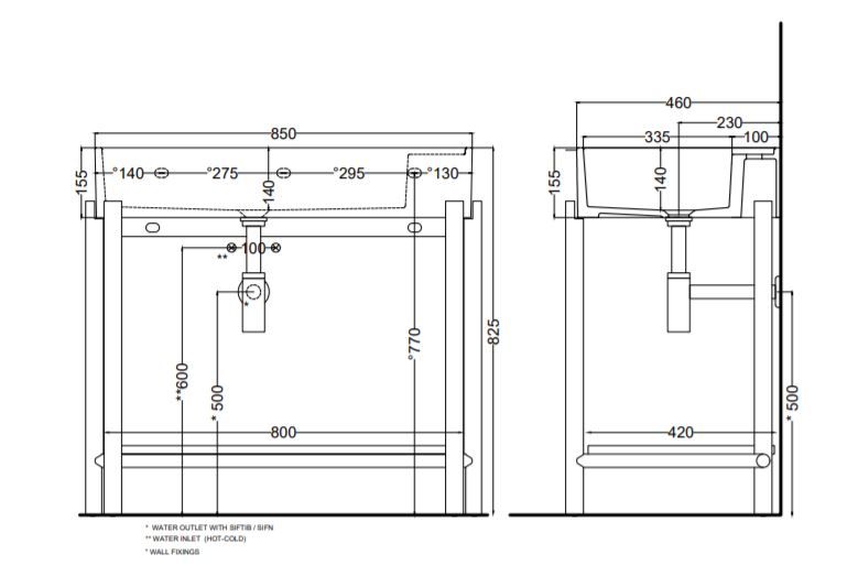 Стальная консоль для раковины Cielo Plinio PNST85 90х48 схема 3