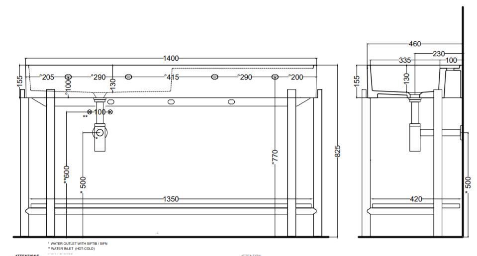 Стальная консоль для раковины Cielo Plinio PNST 145х48 схема 4