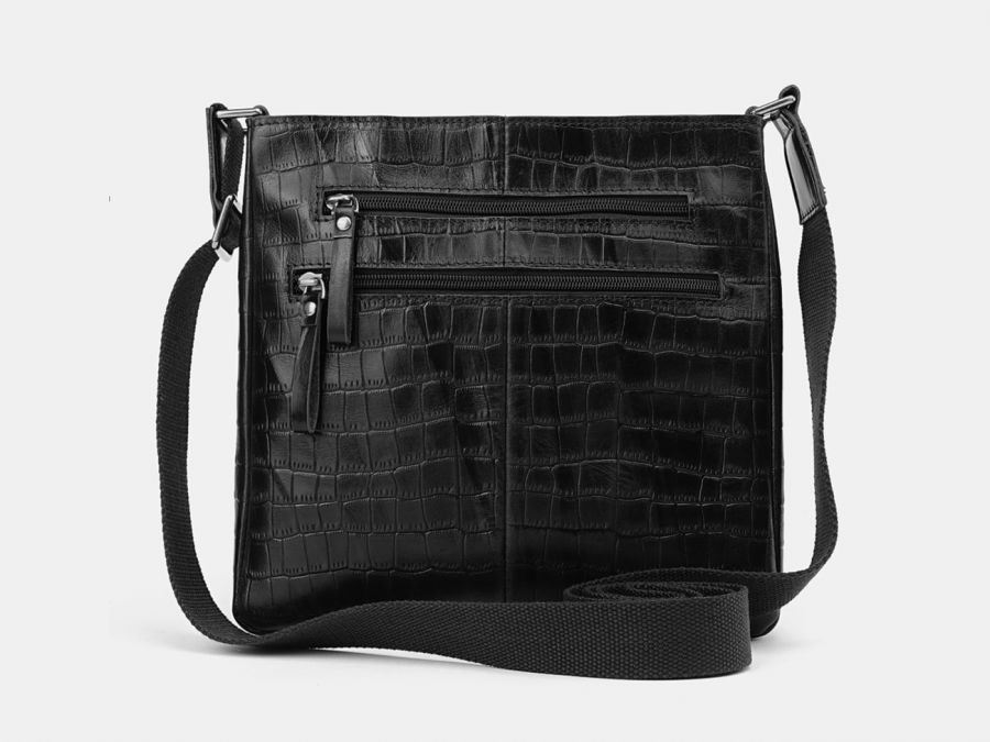 Кожаная мужская сумка через плечо Alexander-TS "P0005 Black Croco"