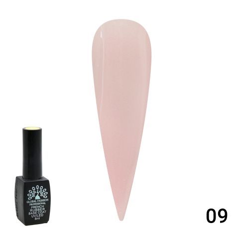 Каучуковая база для гель лака френч с шиммером, Rubber Base Coat French, 8 мл., Global Fashion 009