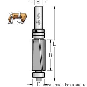 Фреза концевая обгонная для работы по шаблону D 19 B 32 Z 2 копир 2 подшипника верх и низ хвостовик 12 мм WPW FPS5192