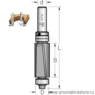 Фреза концевая обгонная для работы по шаблону D 19 B 32 Z 2 копир 2 подшипника верх и низ хвостовик 12 мм WPW FPS5192