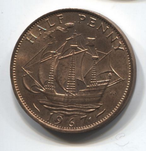 1/2 пенни 1967 AUNC Великобритания