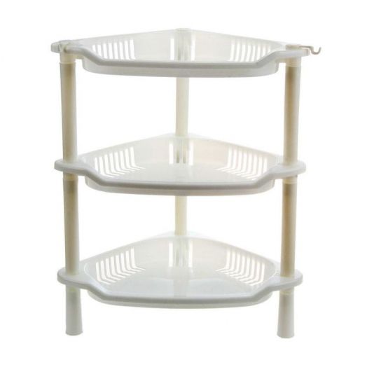 Этажерка пластиковая угловая 3-х ярусная (28 х 37 см), цвет белый
