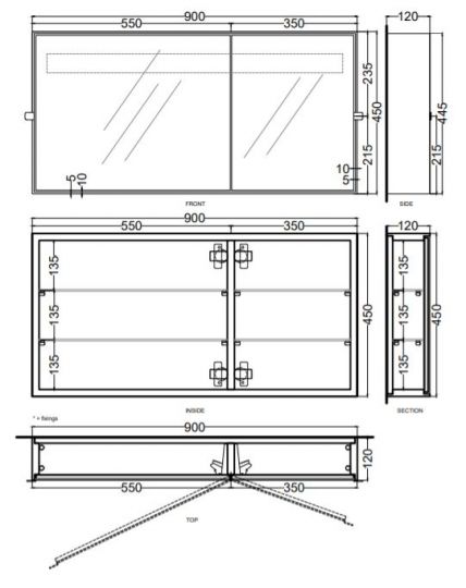 Горизонтальный зеркальный шкафчик Cielo Arcadia Simple Box SPSB 90х45 ФОТО