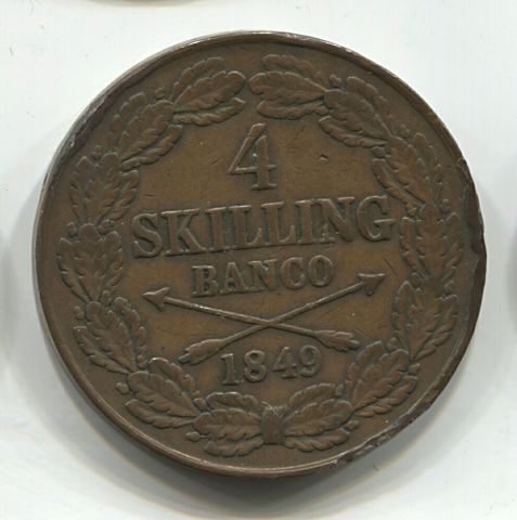 4 скиллинга 1849 Швеция