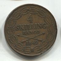 4 скиллинга 1849 Швеция