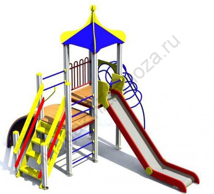 Игровой комплекс с деревянной горкой