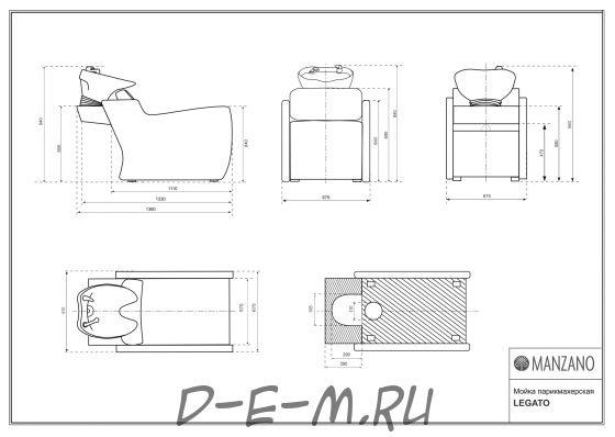 Парикмахерская мойка LEGATO размеры