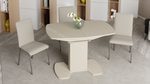 Обеденный стол Портофино 1100x750x750мм Бежевый/Стекло бежевое матовое LUX