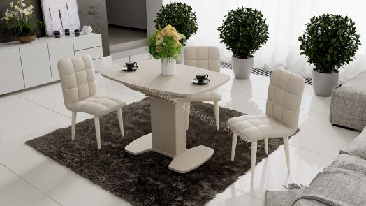 Обеденный стол Портофино 1100x750x750мм Бежевый/Стекло бежевое матовое LUX