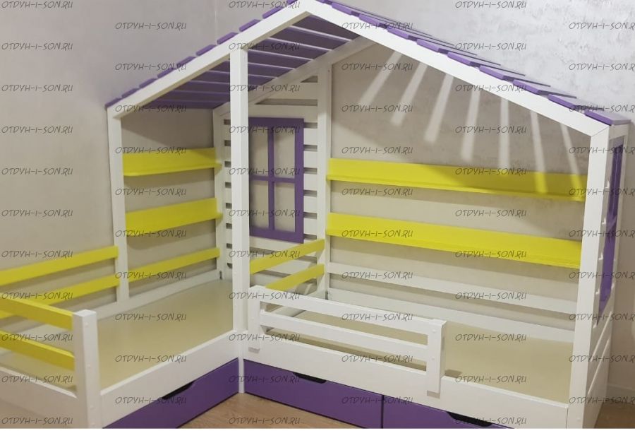 Кровать Домик угловой Fairy Land №26B (для двоих детей), любые размеры