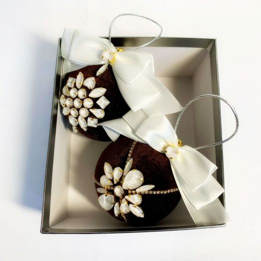 Ёлочные шары ручной работы (Коричневый бархат), набор 2 шт.