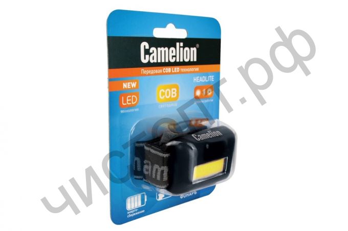 Фонарь налоб. Camelion LED5355  ( черн., 1Вт COB LED, 3 реж, 3XAAA, пласт, блист)
