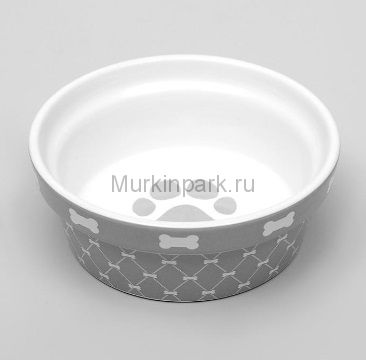 Миска керамическая "Косточки и лапки" 12,9 х 4,8 см, серая