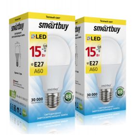 Лампа светодиодная A60-15W-3000K-E27, SMARTBUY