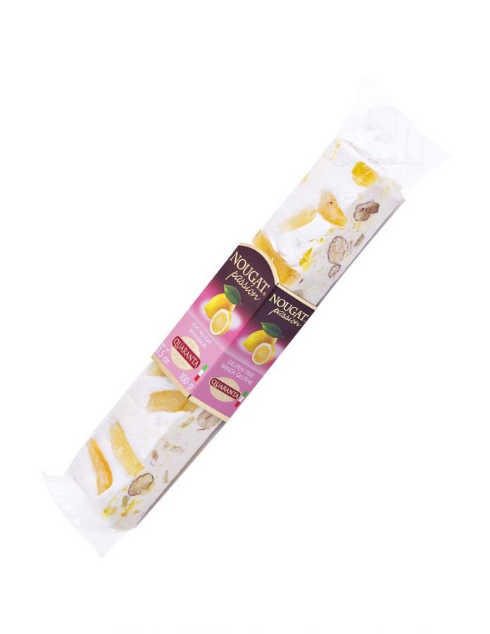 Торроне с кремом лимончелло и меренгой 100 г, Torrone tenero variegato con crema al liquore Limoncello e granella di meringhe, Quaranta, 100 g