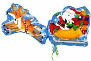 Воздушный шар Санта на санях фольга, 89 см