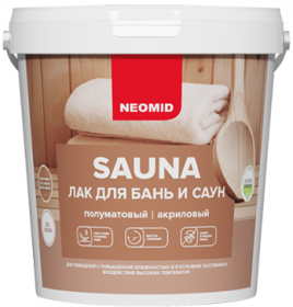 Лак для Бань и Саун Neomid Sauna 1л Акриловый, Сохраняет Натуральный Запах Древесины / Неомид Сауна