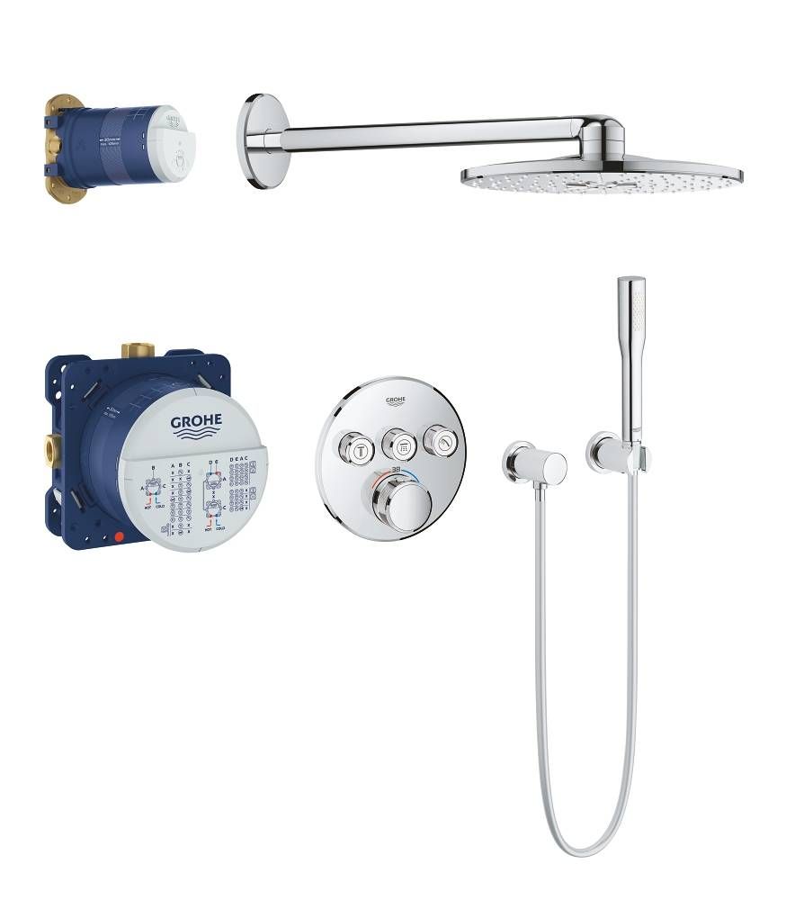 GROHE Grohtherm SmartControl Perfect duş seti duş qarnituru və Rainshower SmartActive 310 təpə duşu ilə, xrom (34705000)