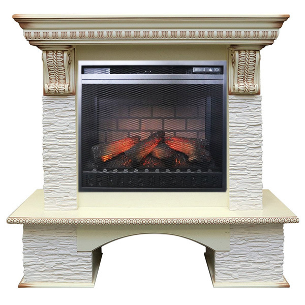 Royal Flame Pierre Luxe сланец мелкий белый с очагом Vision 23 EF LED 3 D FX (Cлоновая кость с красной патиной)