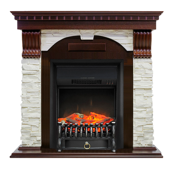 Royal Flame Dublin арочный сланец белый с очагом Fobos/Majestic (Темный дуб)