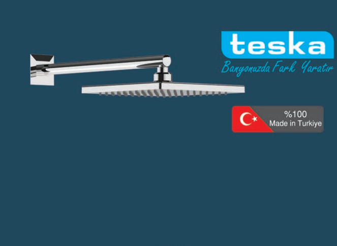 TESKA: Təpə duşu başlığı 250x250 mm. ölçüdə, kvadrat formada, xrom, kare, kod: AKS 40100