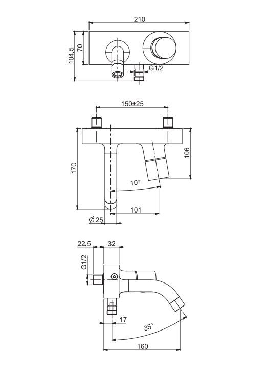 Смеситель для ванны Fima carlo frattini Fluid F3854/1 схема 1