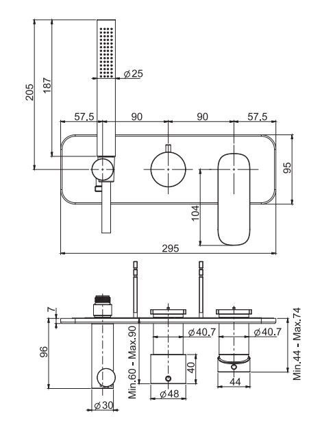 Смеситель для ванны c душем Fima carlo frattini Quad F3739NX2 схема 1