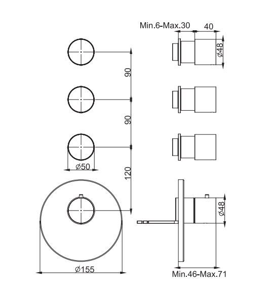 Смеситель для ванны и душа Fima carlo frattini Spillo steel F3083X3 схема 1