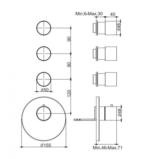 Смеситель для ванны и душа Fima carlo frattini Spillo steel F3083X3 схема 1