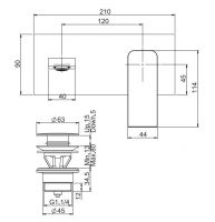 Смеситель с донным клапаном и длинным изливом для раковины Fima carlo frattini Fit F3391X5 схема 1